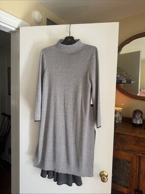NIC+ZOE Light Gray Mock Neck Long Sleeve Knit Dress
